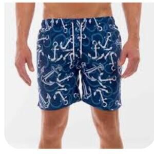 Franks Australia Men's Swim Trunks Nautical Blue Anchors Size Large NWOT